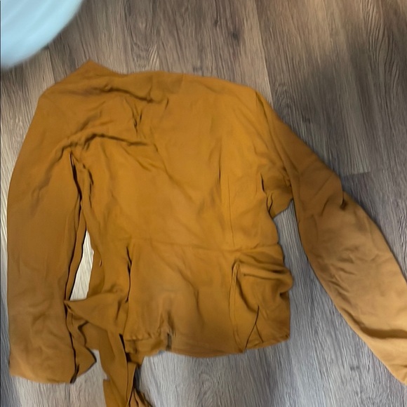 Forever 21 Gold V-Neck Long Sleeve Blouse - Picture 3 of 3